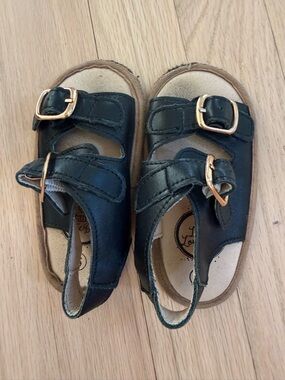 Little Love Bug navy blue Buckle Sandals with Gold Accents